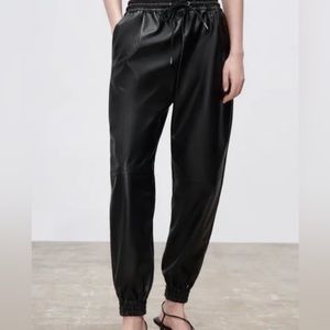 zara faux leather joggers